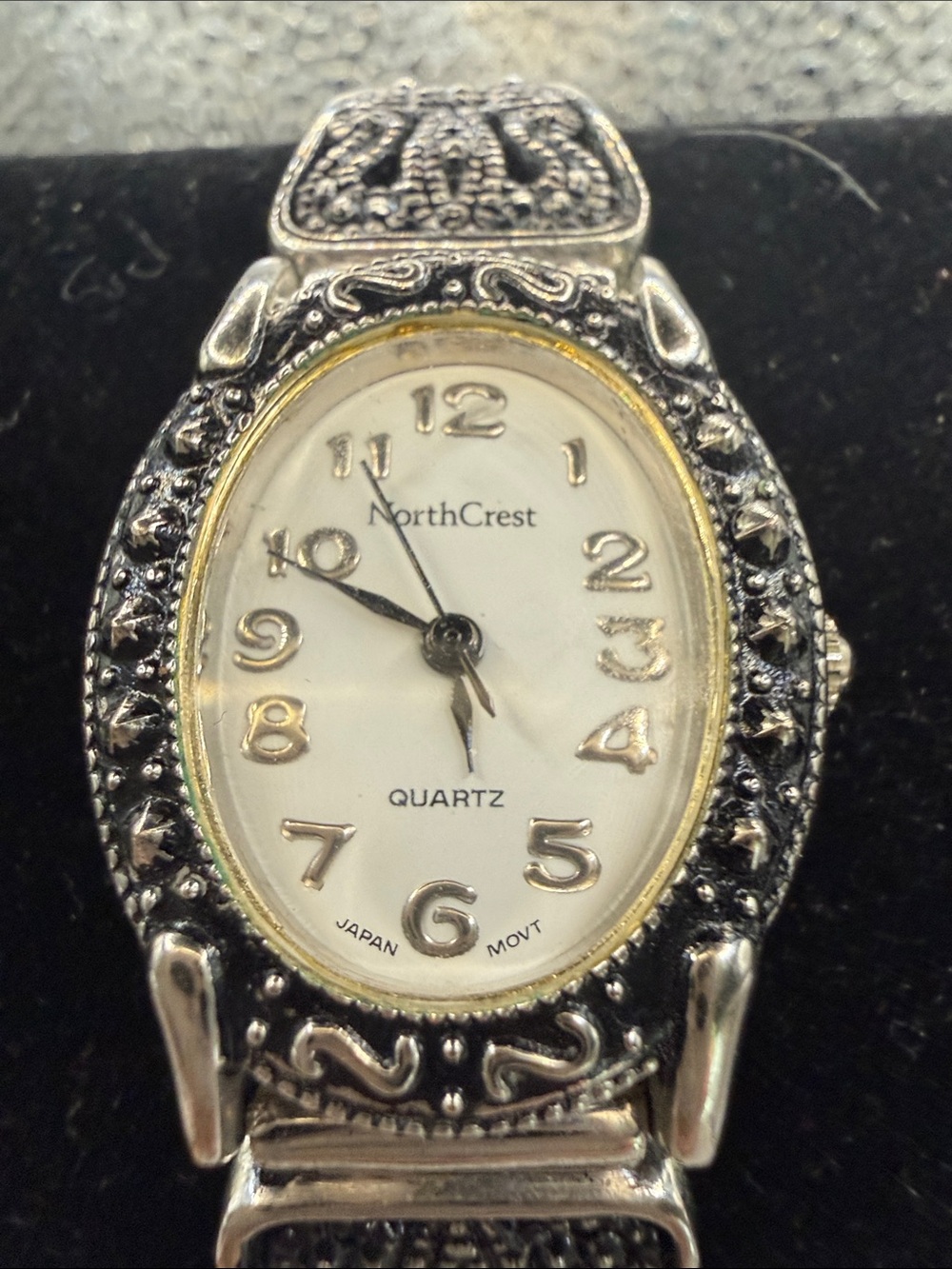 Northcrest Silver and Gold Accent Oval Marcasite Bracelet Watch